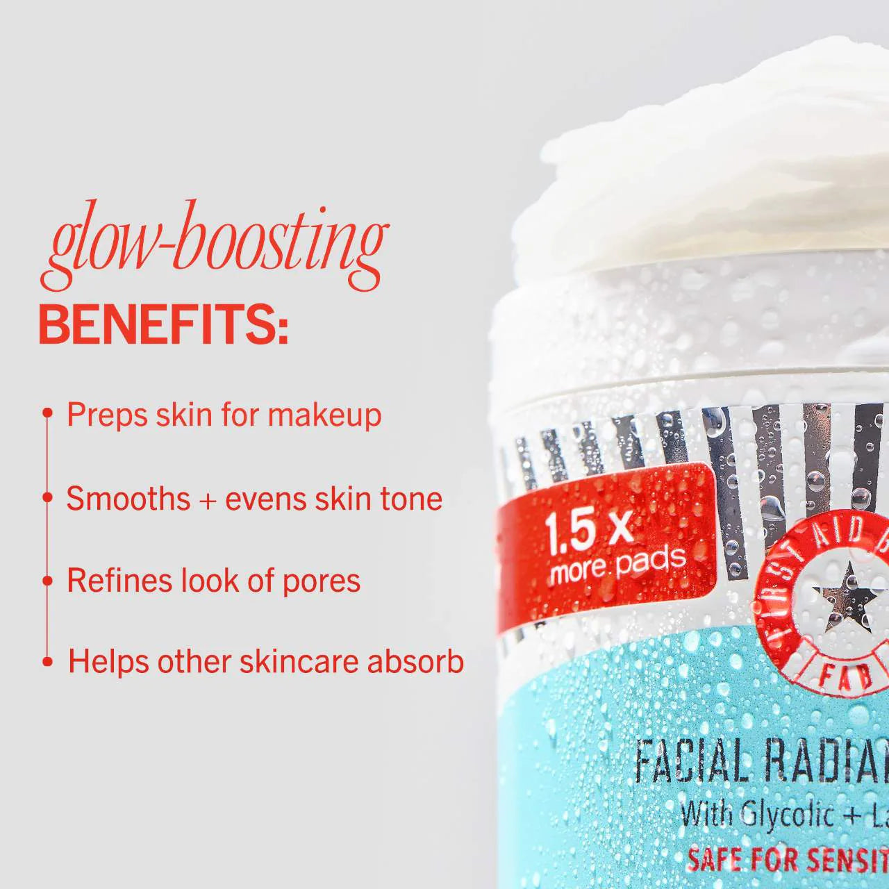 Discos faciales radiantes con ácidos glicólico y láctico: discos exfoliantes con AHA