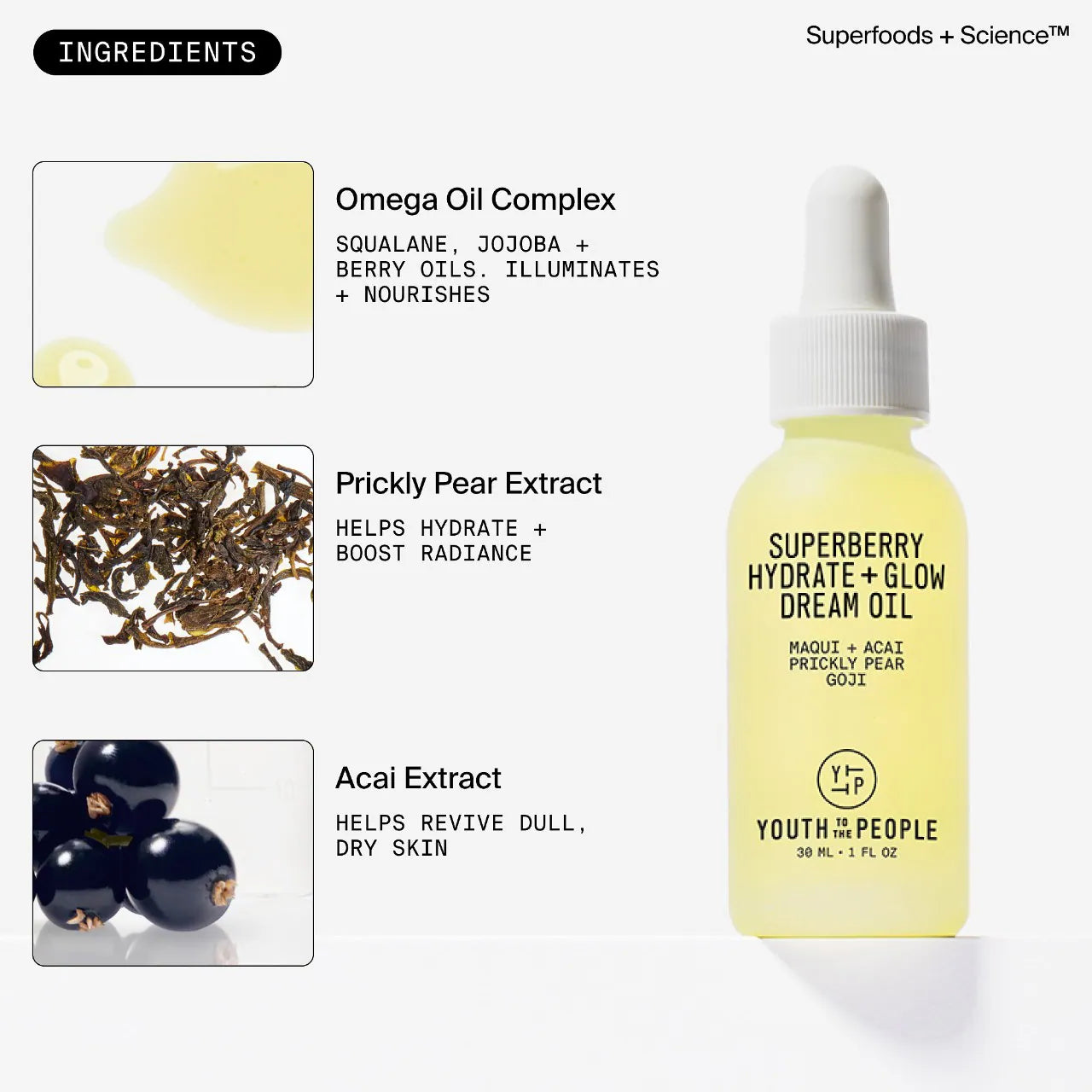 Aceite Superberry Hydrate + Glow Dream con escualano y antioxidantes