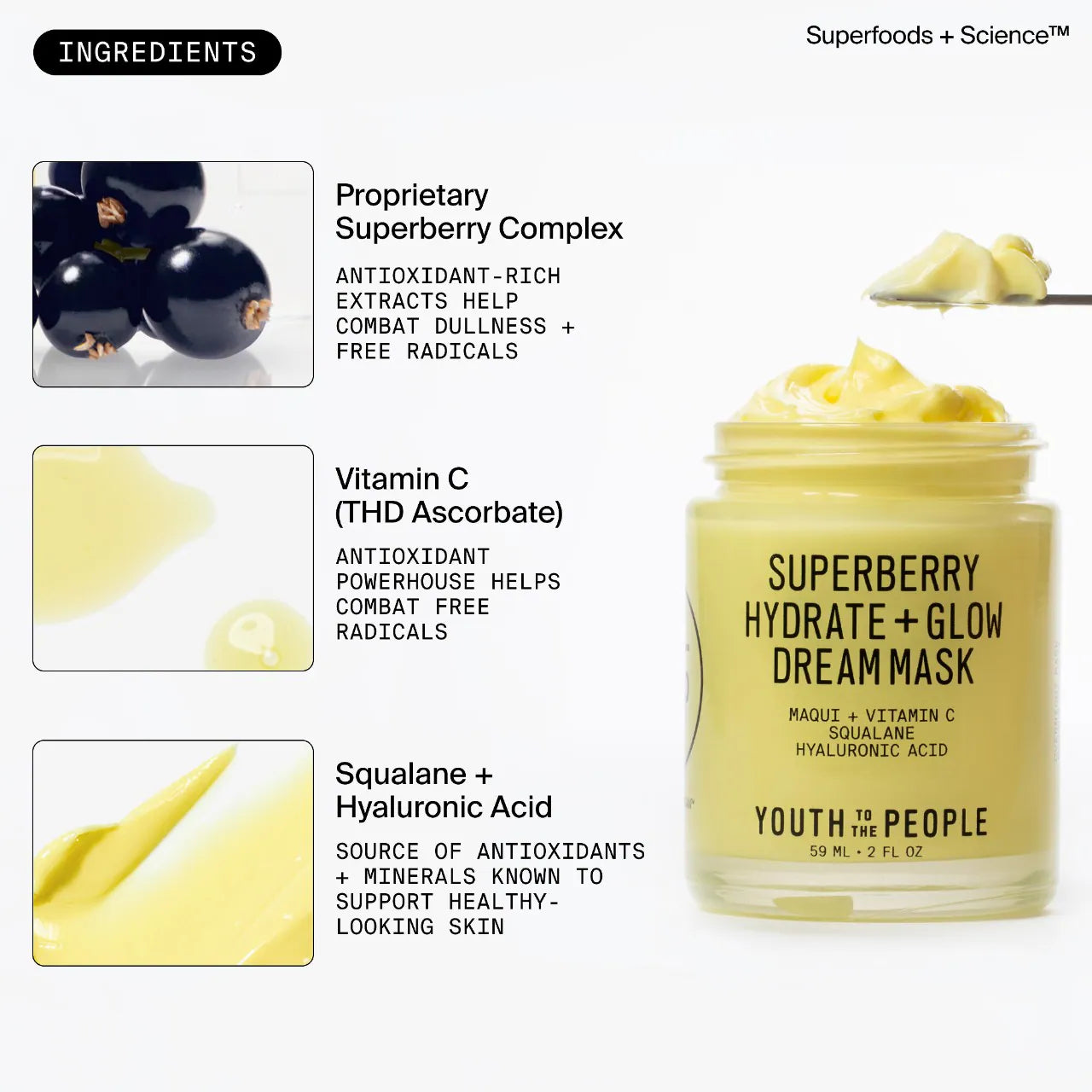 Crema de noche + mascarilla Superberry Hydrate + Glow Dream con vitamina C