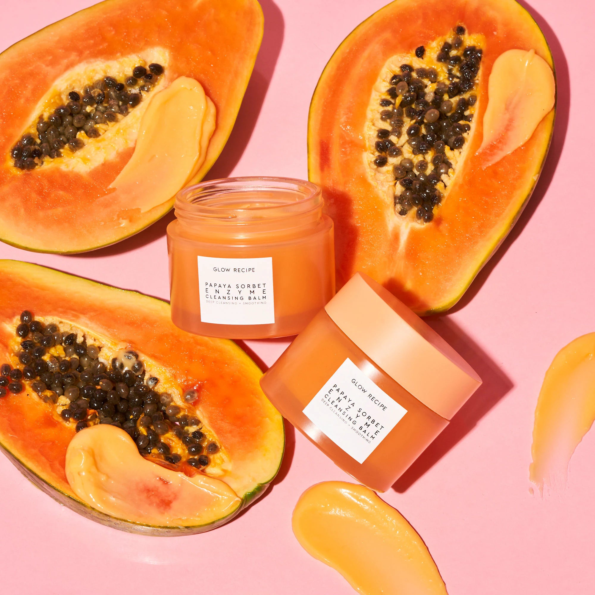 Bálsamo limpiador enzimático suavizante y desmaquillante de sorbete de papaya