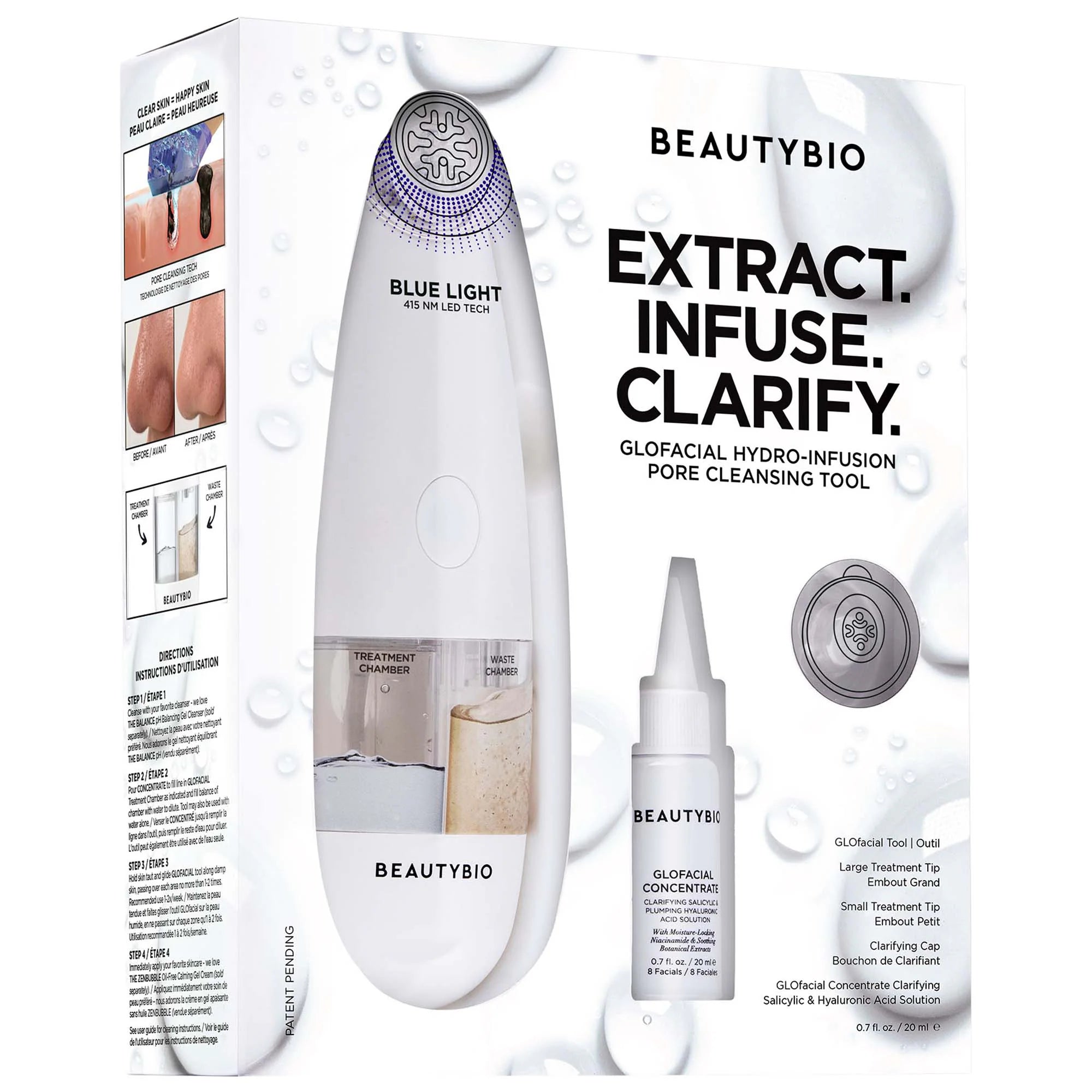 Limpiador de poros GLOfacial Hydro-Infusion + Herramienta clarificadora con LED azul