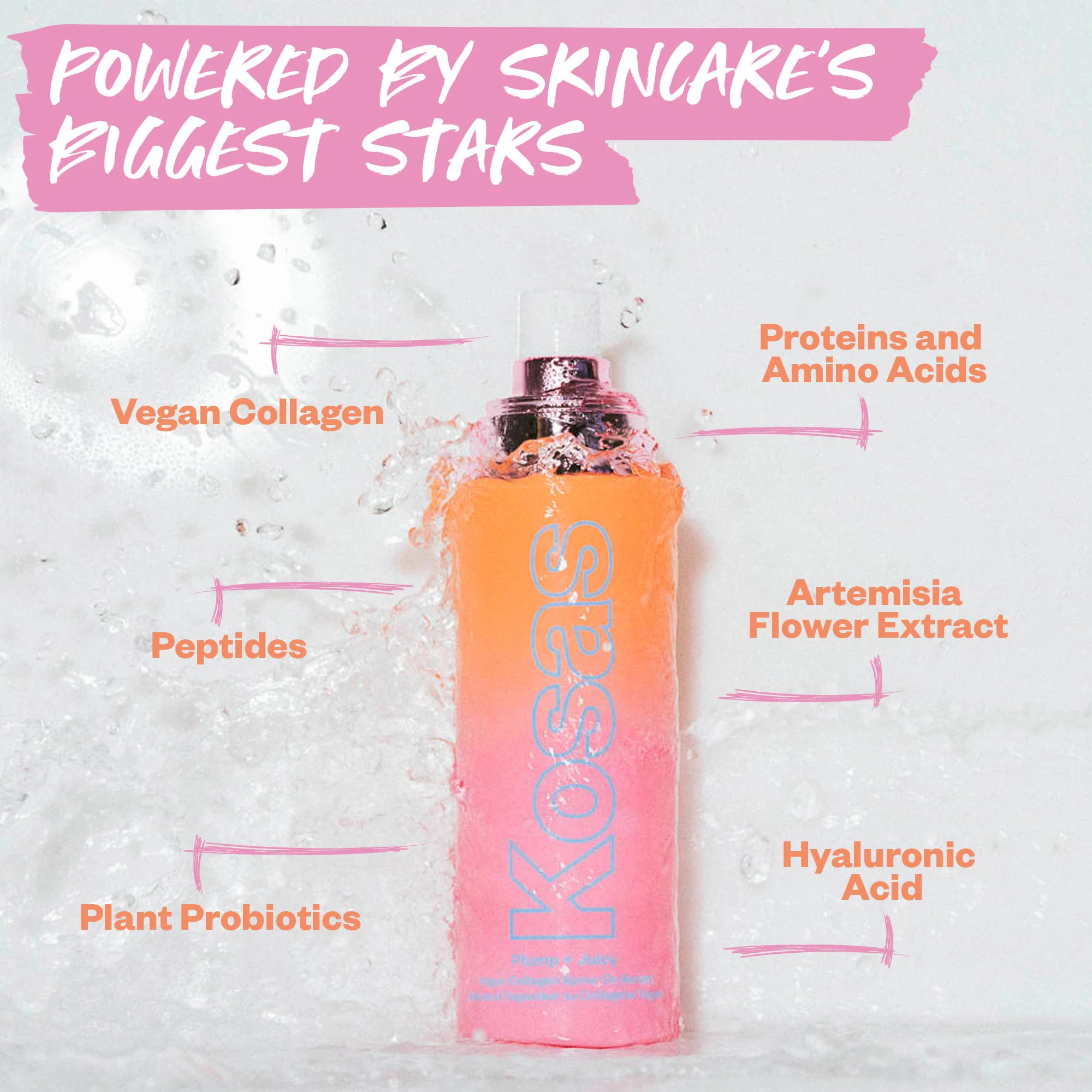 Suero en aerosol vegano de colágeno y probióticos Plump + Juicy