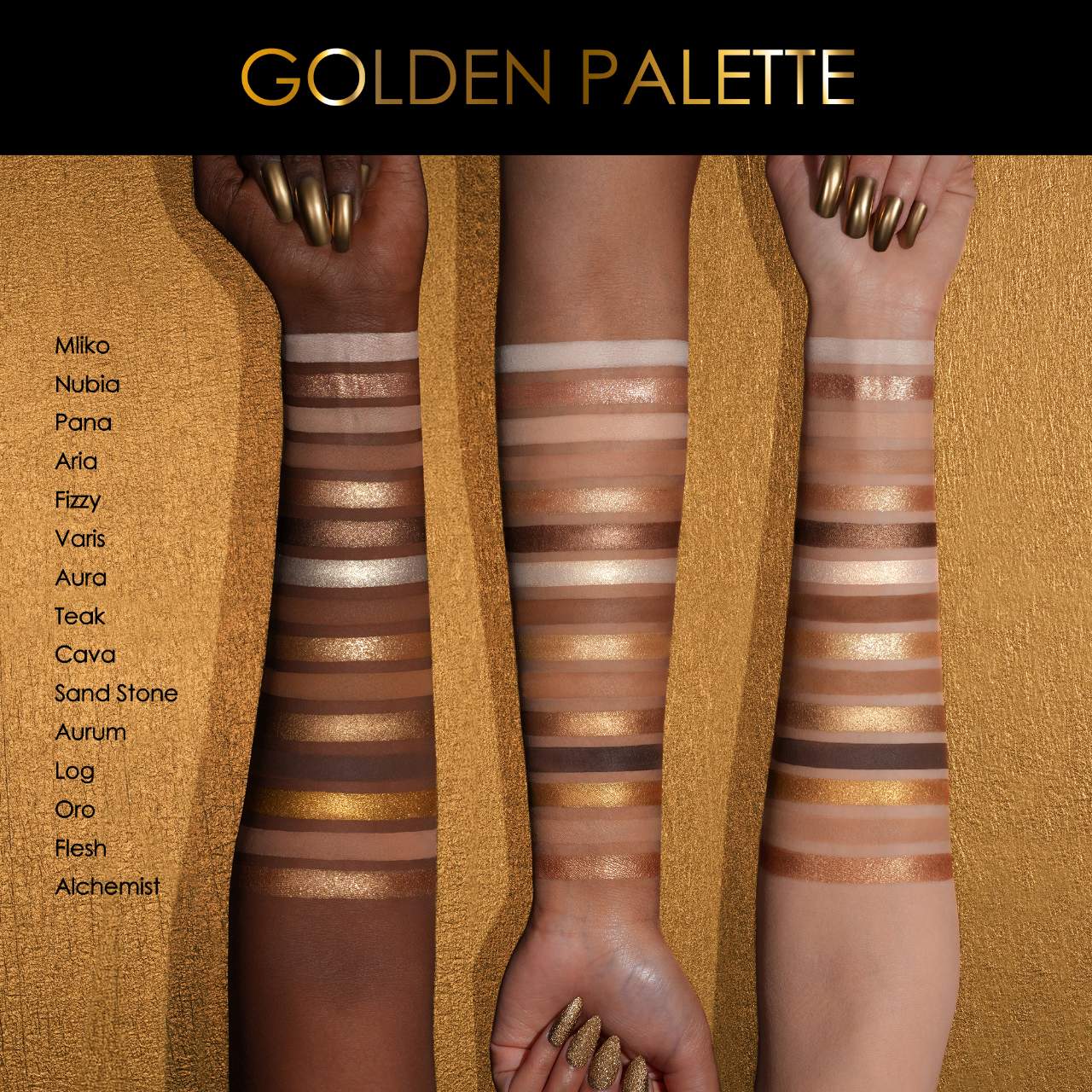 Paleta de sombras de ojos doradas