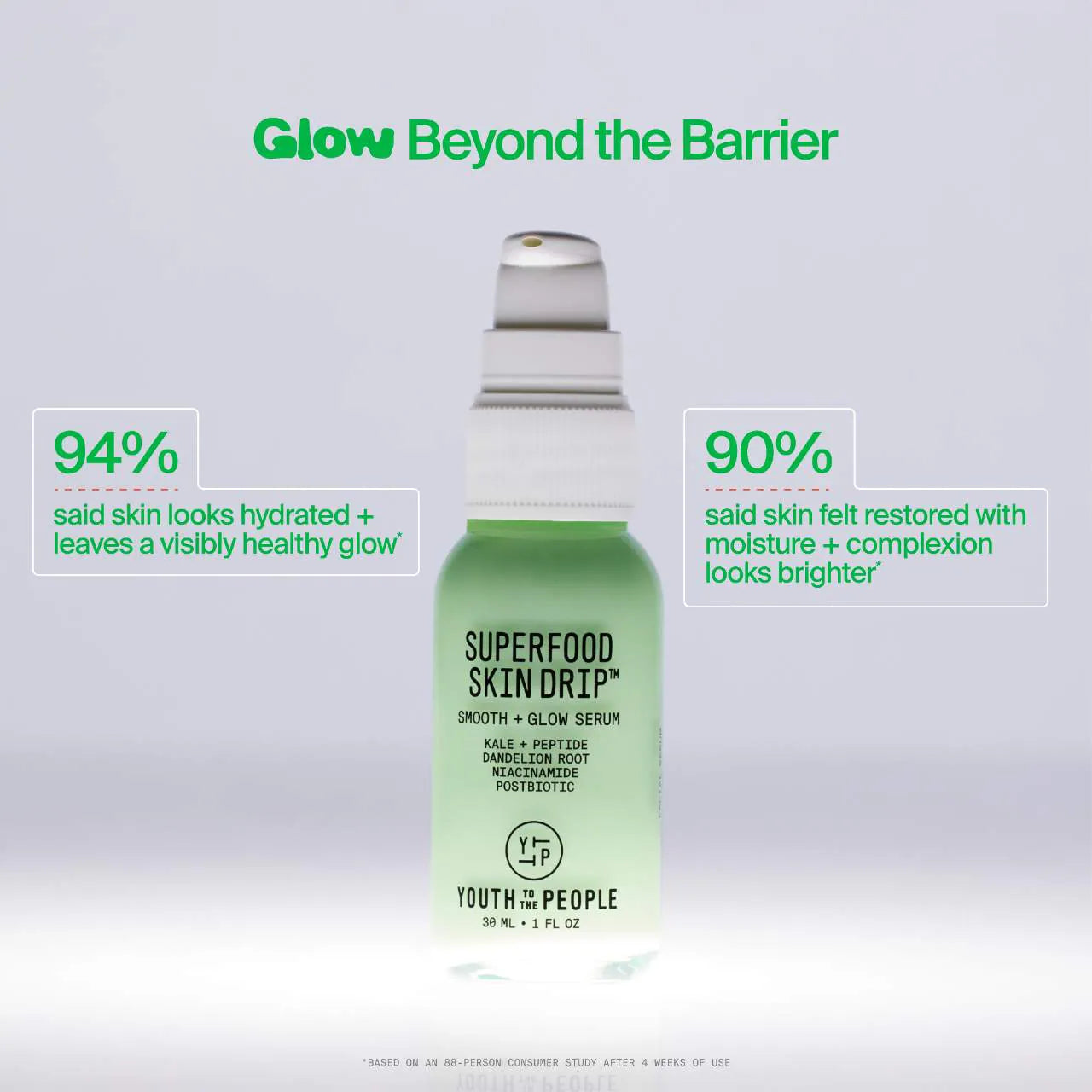 Suero protector Superfood Skin Drip Smooth + Glow con péptidos y niacinamida