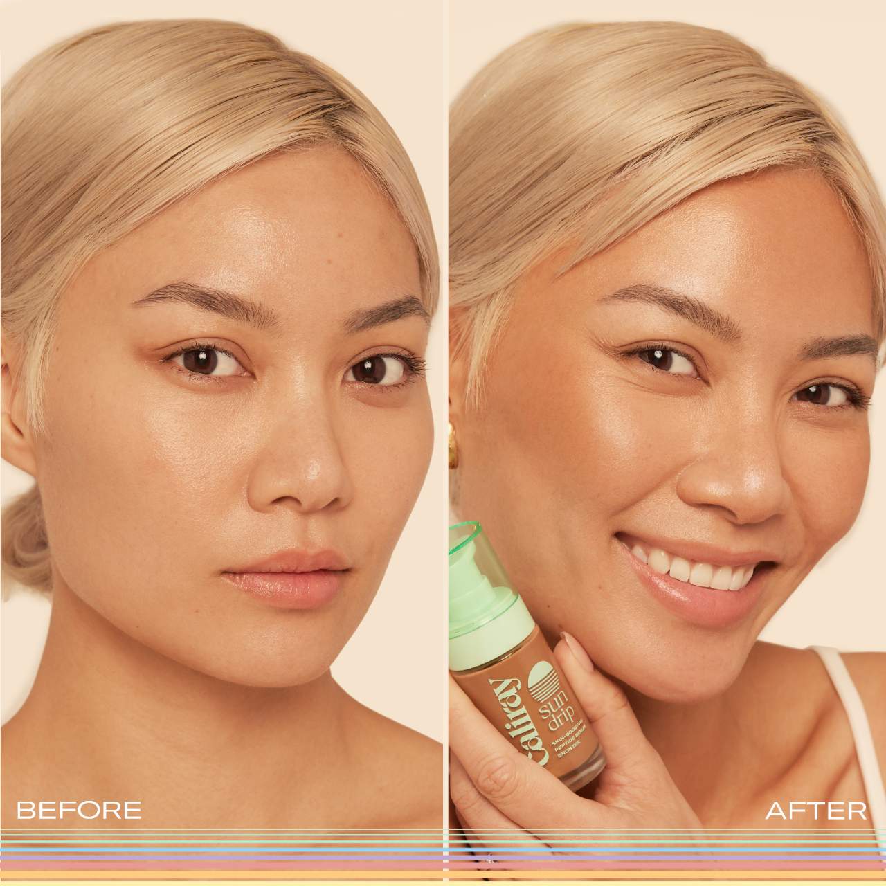 Bronceador líquido luminoso Sundrip con ácido hialurónico y péptidos
