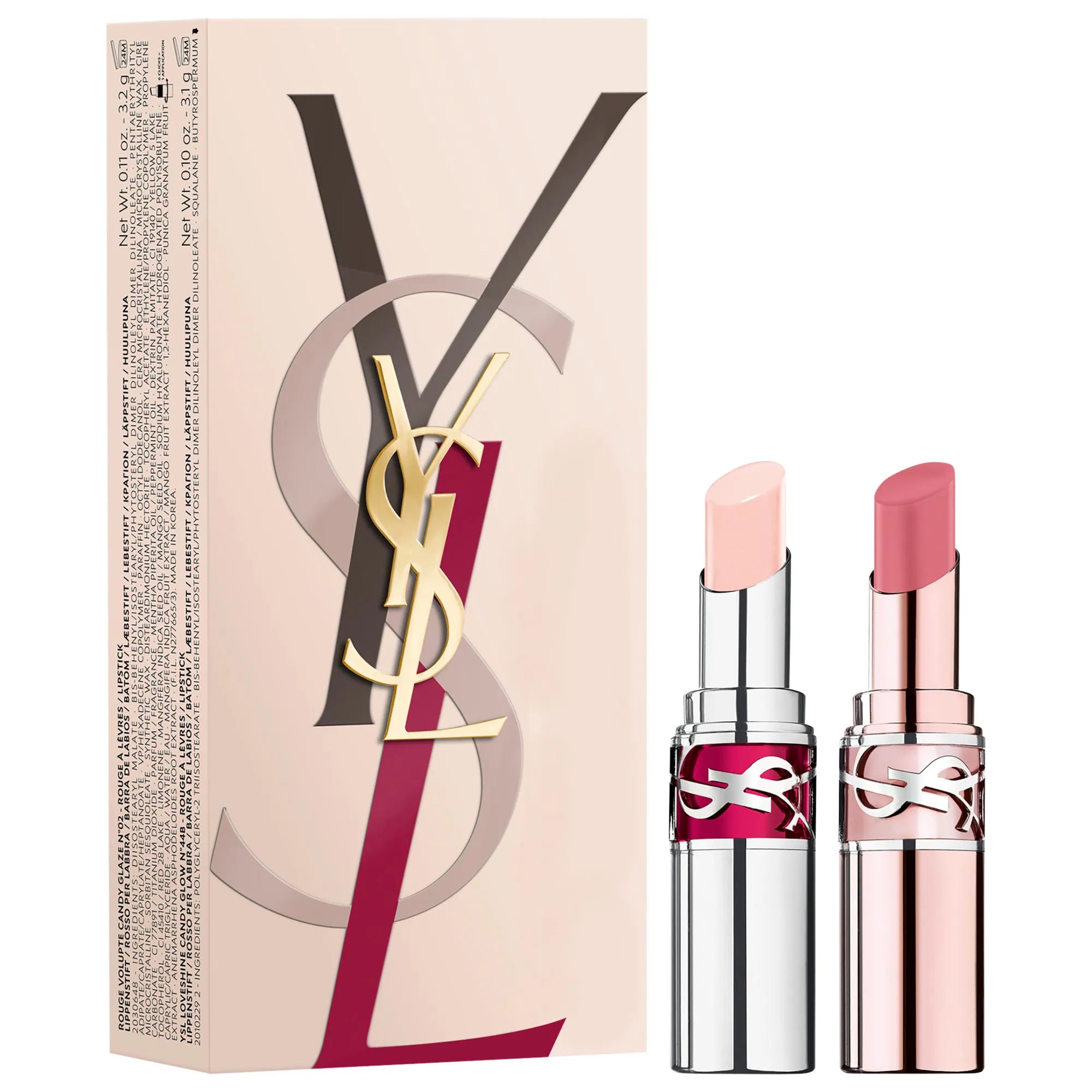 Set de regalo de brillo labial en barra y bálsamo labial con color de YSL