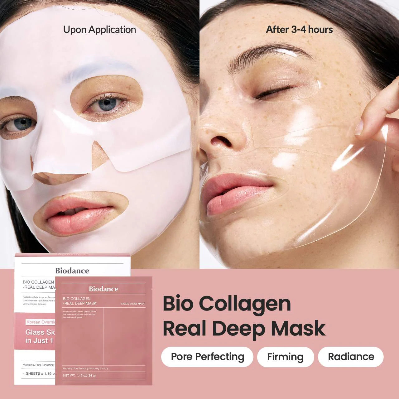 Mascarilla profunda de biocolágeno para minimizar los poros y reafirmar la piel.