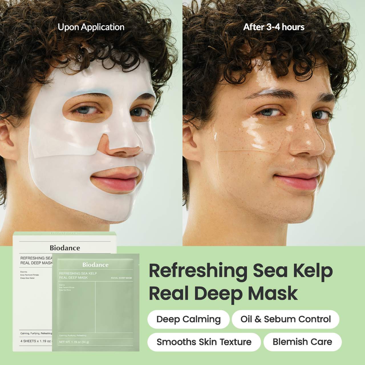 Mascarilla refrescante profunda de algas marinas (paquete de 4) para calmar y controlar el sebo